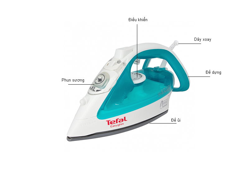 Bàn Ủi Hơi Nước TEFAL FV3910 - Trắng Xanh - Hàng Chính Hãng